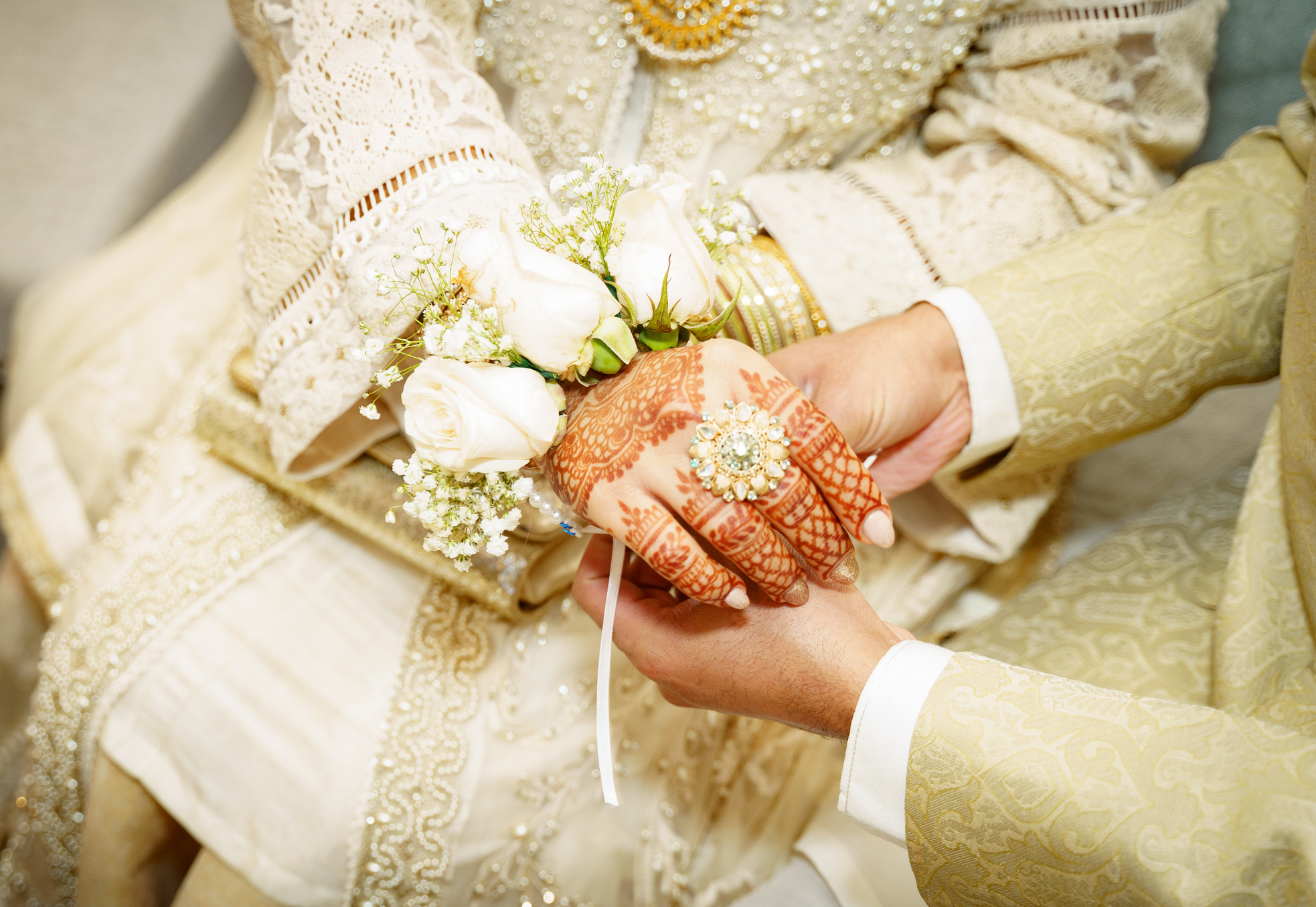 Indian Newlywed Couple Holding Hands